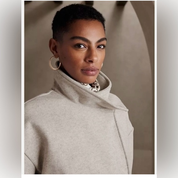 Banana Republic Factory Oatmeal Melton Moto Jacket NWT Size Large - Picture 2 of 4